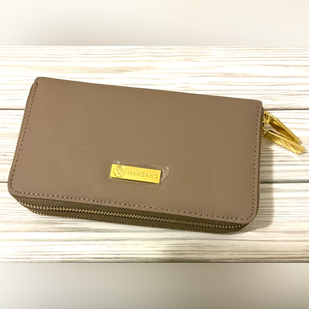 Joy Mangano Taupe Wallet with Gold Accents & RFID Technology.